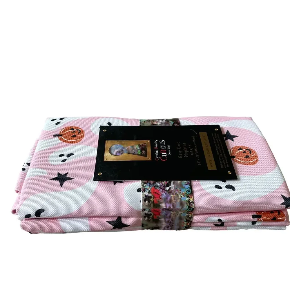 Cynthia Rowley Halloween PINK GHOST Dinner Napkins 18x18 Set of 6 Spooky NEW